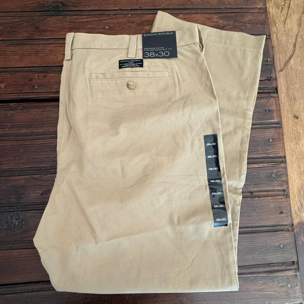 Banana Republic Emerson Chino Vintage Straight Pants Mens 38x30 Khaki Tan NEW